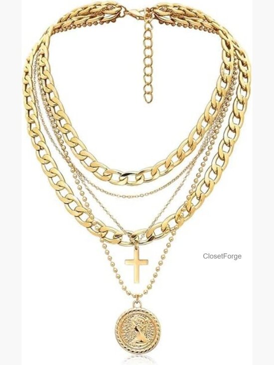 Jewelry - Vintage Pirate Coin Layered Choker Chain Necklace Chunky 80s 90s Hip Hop